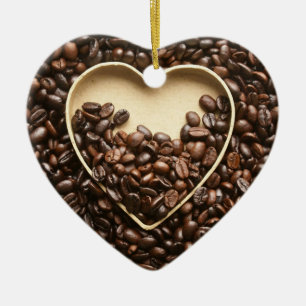Kaffebönor och hjärta julgransprydnad keramik