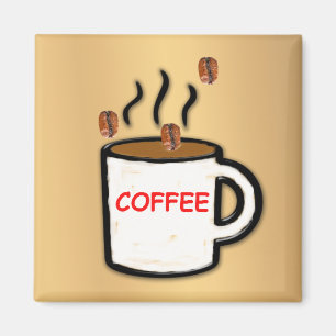 Kaffebönor och mugg magnet