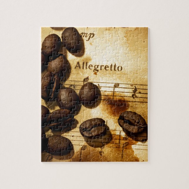 Kaffebönor och musik noter pussel (Vertikal)