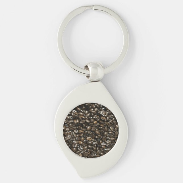 Kaffebönor Swirl Silverfärgad Nyckelring (Framsidan)