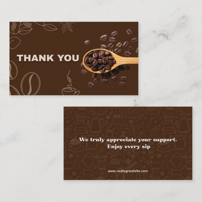 Kaffebönor Tacksamhetskort Mörkbrun Visitkort (Fram/baksida)