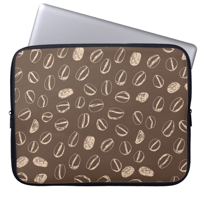 Kaffebönor: Tecknad Doodle-Vintage Laptop Fodral (Framsidan)