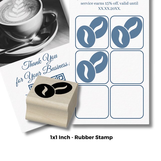 Kaffebönorna - 1-tums rundtur - förmånskort stämpel (Coffee Beans - 1" Round - Loyalty Card Rubber Stamp)