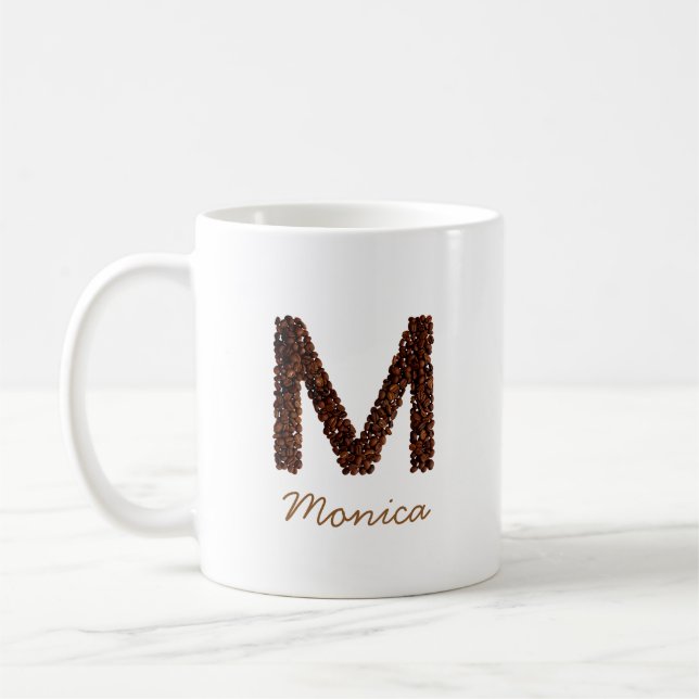 Kaffebönsmonogram Bokstav M Personligt Namn Co Kaffemugg (Vänster)