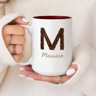 Kaffebönsmonogram Bokstav M Personligt namn Co Två-Tonad Mugg