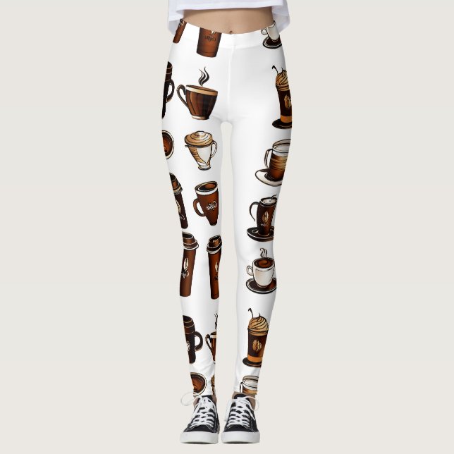 Kaffebönsmönstrade Leggings (Framsida)