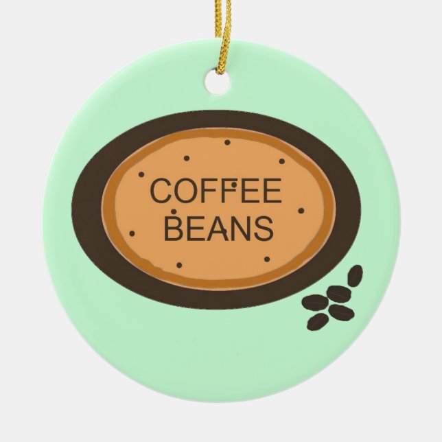 Kaffebönstecken i orange och brunt julgransprydnad keramik (Framsidan)