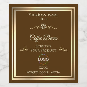 Kaffebrunt produktmärke Guld Ram med Logotyp Vinflaska Etikett
