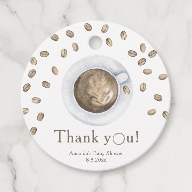 Kaffebrygga Babydusch Tack. Gåvor Etiketter (Framsida)