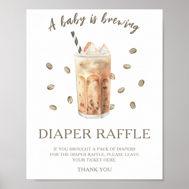 Kaffebryggande baby shower - blöjlotteri affisch (Framsidan)