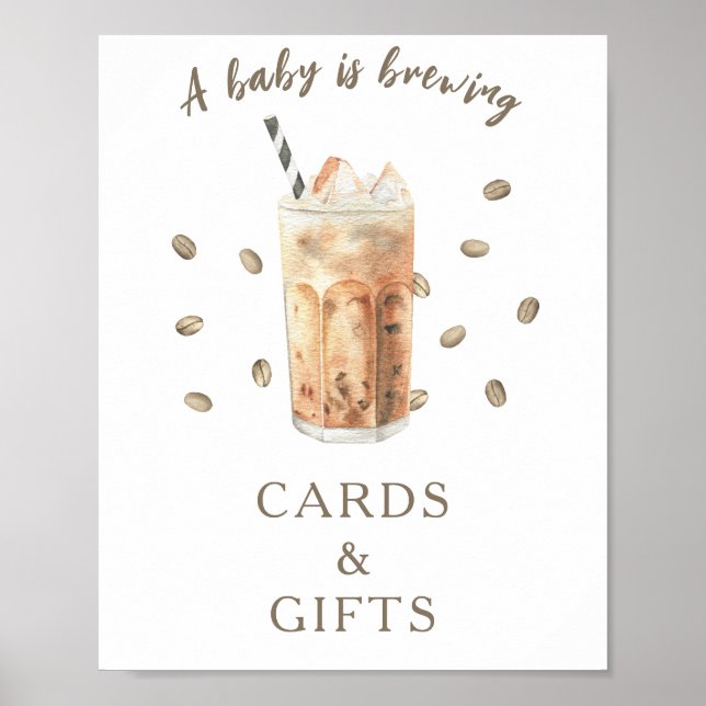 Kaffebryggande baby shower-kort och presenter poster (Framsidan)