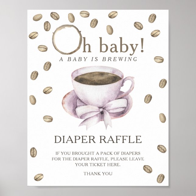 Kaffebryggning baby shower - blöjlotteri affisch (Framsidan)