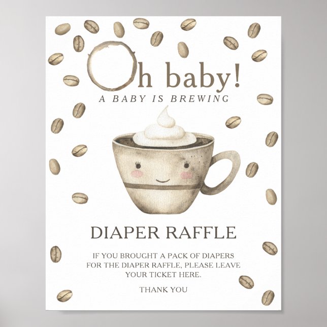 Kaffebryggning baby shower - blöjlotteri affisch (Framsidan)