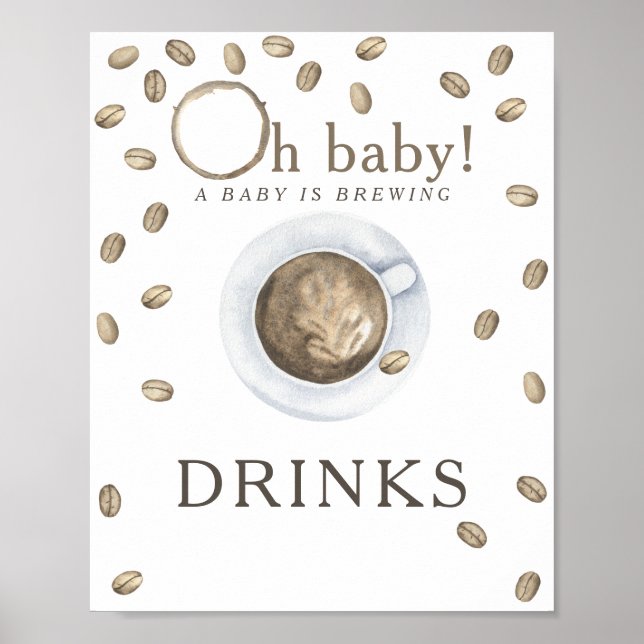 Kaffebryggning baby shower Drycker Poster (Framsidan)