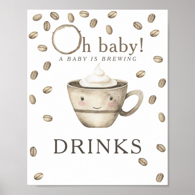 Kaffebryggning baby shower Drycker Poster (Framsidan)