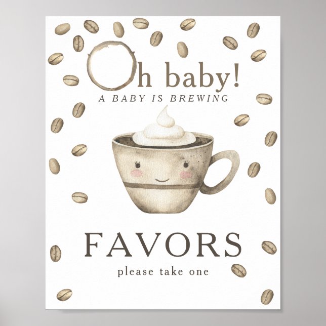 Kaffebryggning baby shower presenter poster (Framsidan)