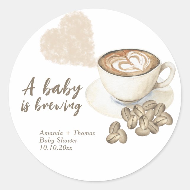 Kaffebryggning Baby shower Runt Klistermärke (Framsida)