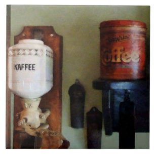 Kaffeburk och kaffekvarn kakelplatta
