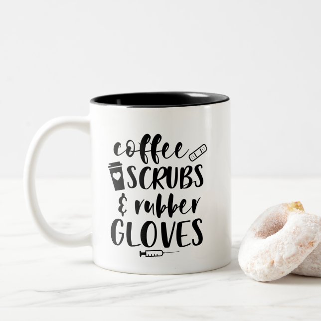 Kaffebuskar gummihandskar av ord art monogram Två-Tonad mugg (Med munk)