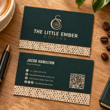 Kaffebutik QR-koddesign i djupgrönt och beige