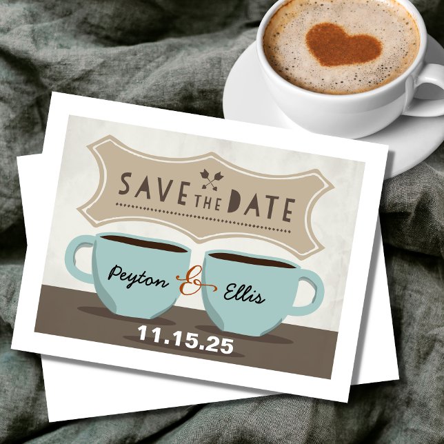 Kaffebutik Sparadatum Förhandsvisningskort Meddelande Vykort (Skapare uppladdad)