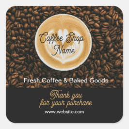 Kaffebutik Tack Sticker | Café Tack Fyrkantigt Klistermärke