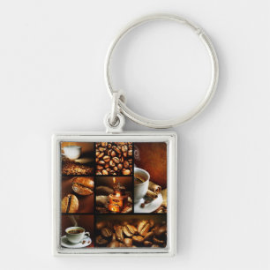 KaffeCollage 2 Fyrkantig Silverfärgad Nyckelring