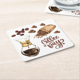 Kaffedagsdag Coola Rustit brunEspresso White Underlägg Papper Kvadrat