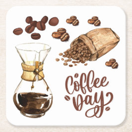 Kaffedagsdag Coola Rustit brunEspresso White Underlägg Papper Kvadrat