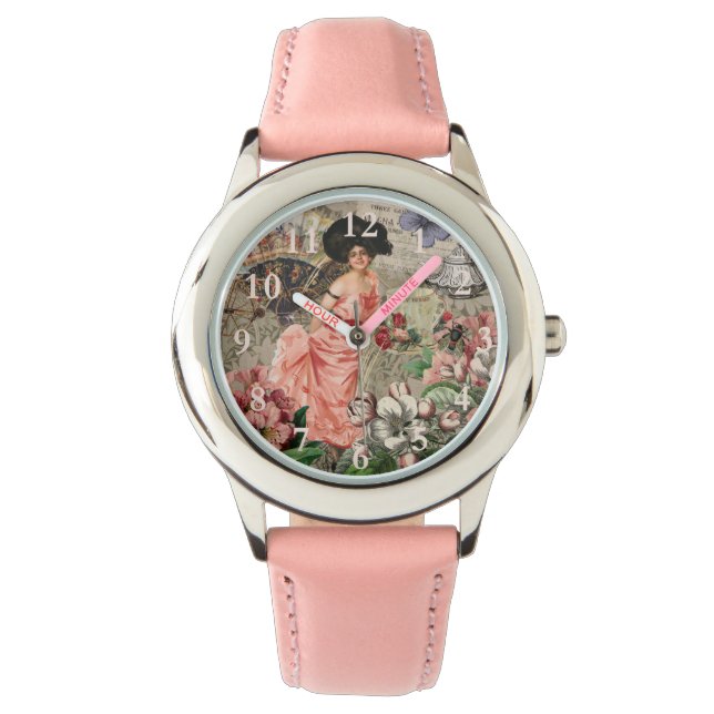 Kaffedamen Victorian kvinna Rosa Rik klänning Armbandsur (Framsida)