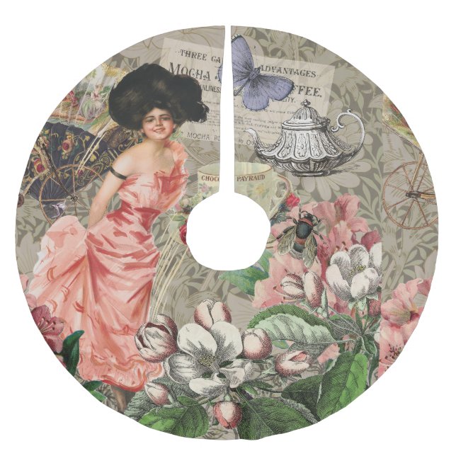 Kaffedamen Victorian kvinna Rosa Rik klänning Julgransmatta Borstad Polyester (Framsidan)