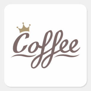 Kaffedrottning Design - Brun skript+Guld Krona Fyrkantigt Klistermärke