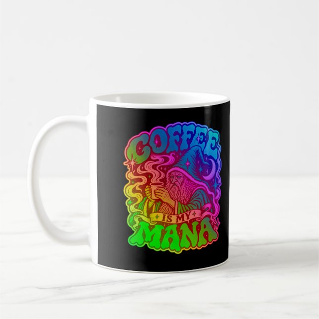 Kaffee är min Mana Retro Psykedelisk Trollkarl Kaffemugg (Vänster)