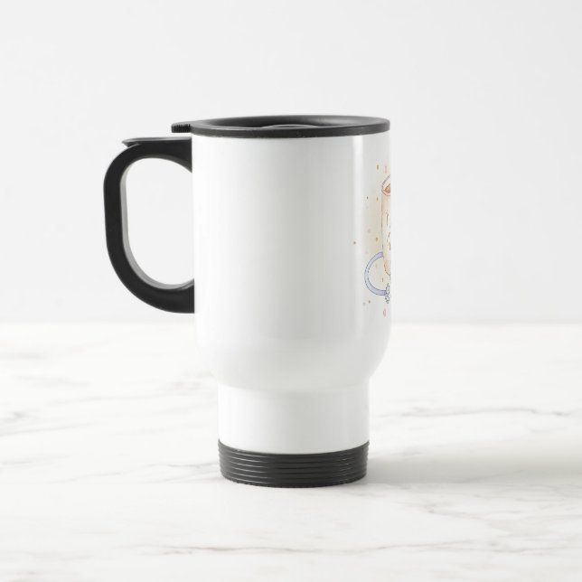 Kaffee, arbetskläder & vänlighet  resemugg (Vänster)
