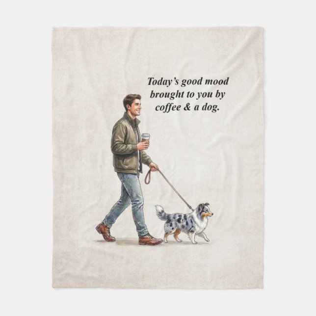 Kaffee & en blå merle Sheltie gör idag bättre Fleecefilt (Framsidan)