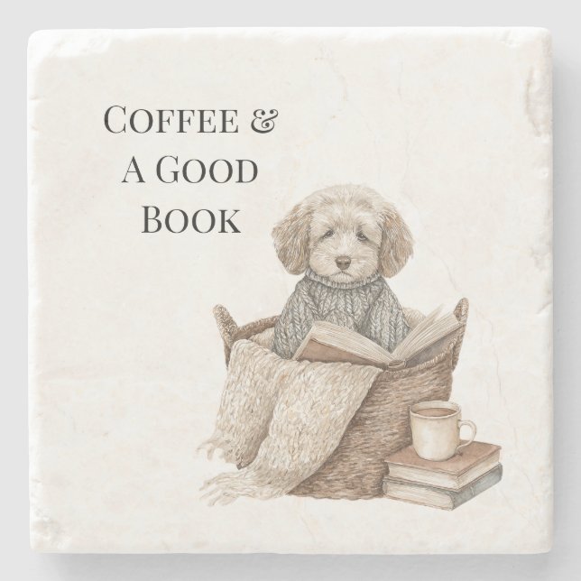 Kaffee & En Bra Bok Hundkorg Stenunderlägg (Framsidan)