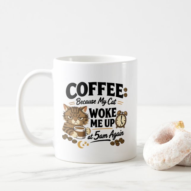 Kaffee för att katten väckte mig kaffemugg (Med munk)