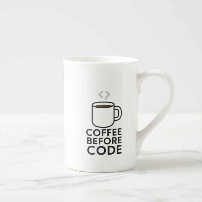 Kaffee före kod — Minimal mugg med kodånga Benporslin Mugg (Höger)