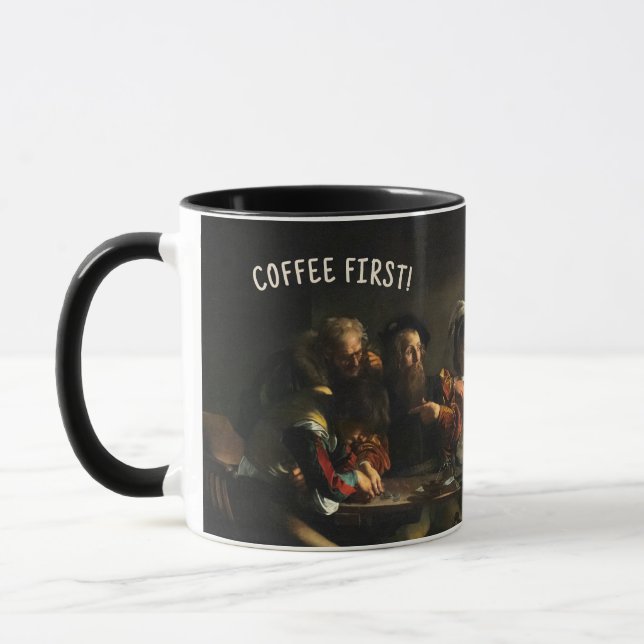 Kaffee först! Caravaggio-mugg - Anpassat namn Mugg (Vänster)