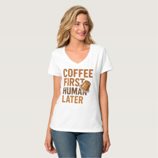 Kaffee först människa senare Rolig vintage-typogra T Shirt