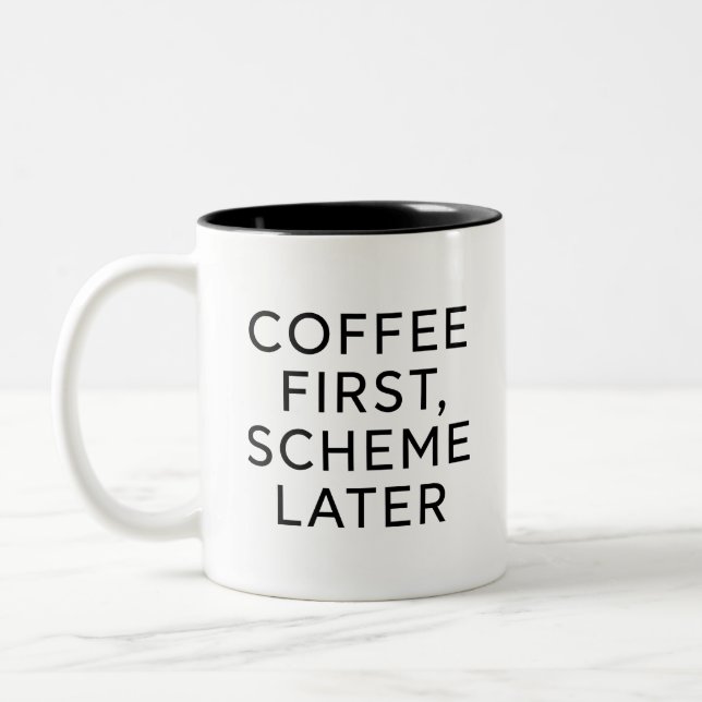 Kaffee först, planera sen Rolig kaffemug  Två-Tonad Mugg (Vänster)