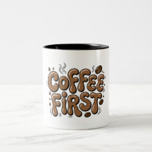 Kaffee Först Retro-Bubbeltypografi-Mugg
