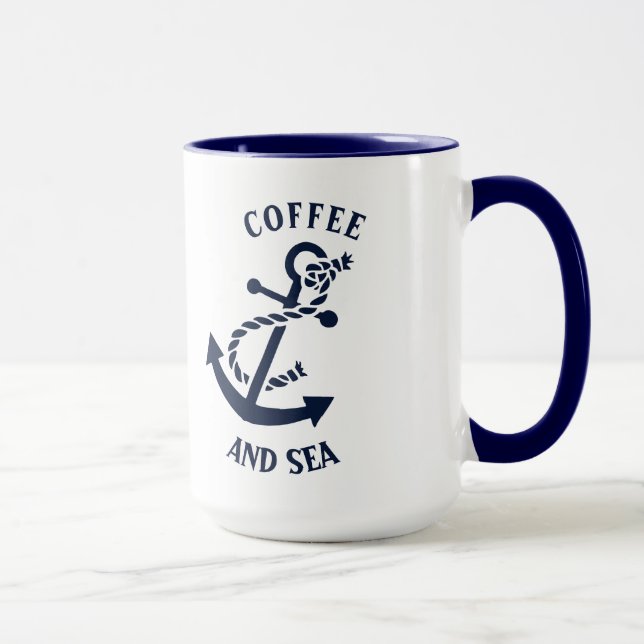 Kaffee & hav marinblå nautiskt båtankare mugg (Höger)
