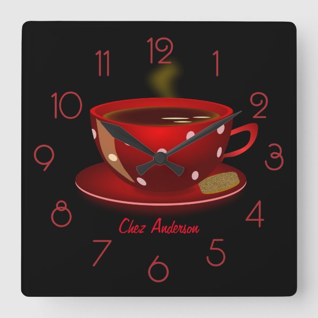 Kaffee Kaffe Red och Svart Personlig Fyrkantig Klocka (Framsida)