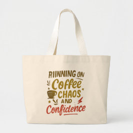 Kaffee, Kaos & Självförtroende – Roligt Citat Jumbo Tygkasse