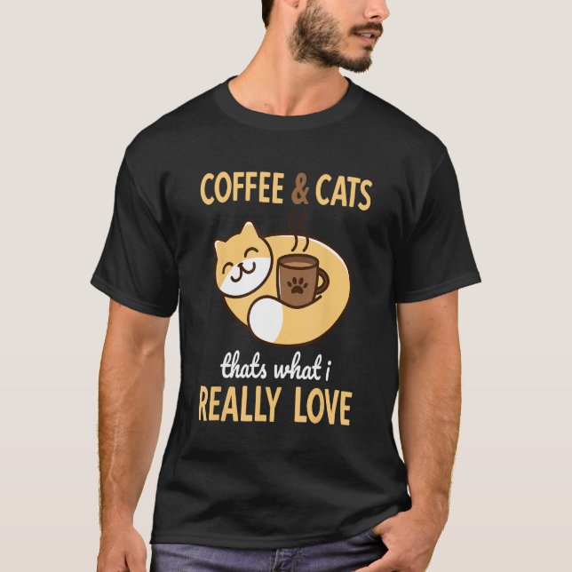 Kaffee & Katter Rolig Katt T Shirt (Framsida)