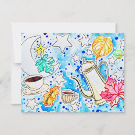 Kaffee med höstlövskonst anteckningskort
