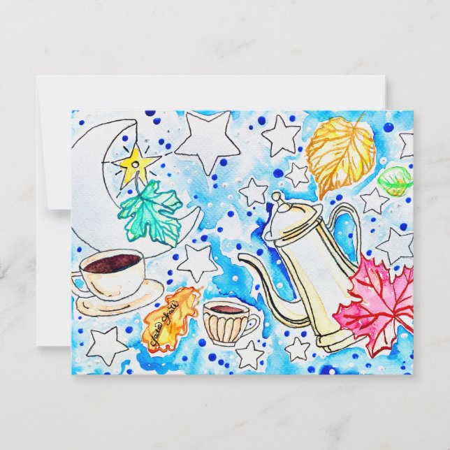 Kaffee med höstlövskonst anteckningskort (Framsida)