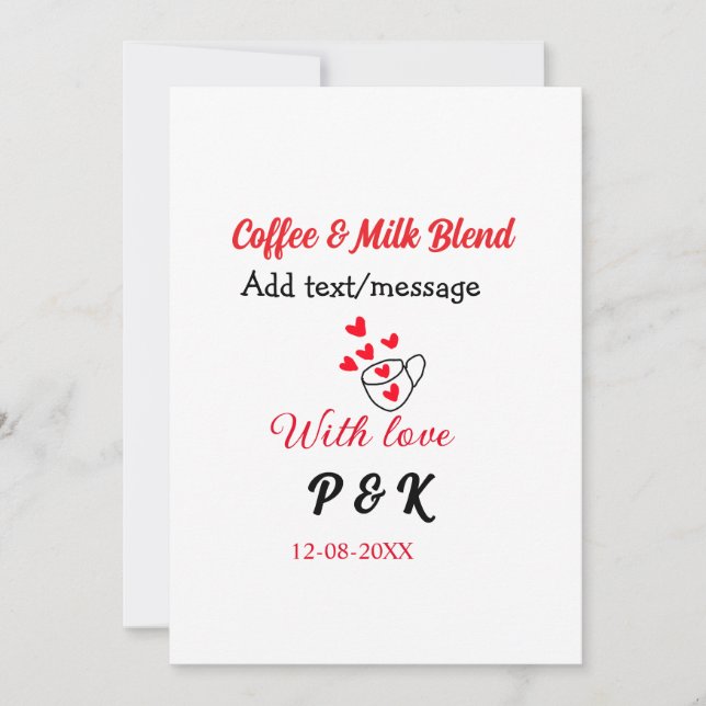 Kaffee & mjölk blandar kärlek par kaffe rött hjärt inbjudningar (Framsida)