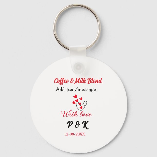 Kaffee & mjölk blandar kärlek par kaffe rött hjärt nyckelring (Framsida)